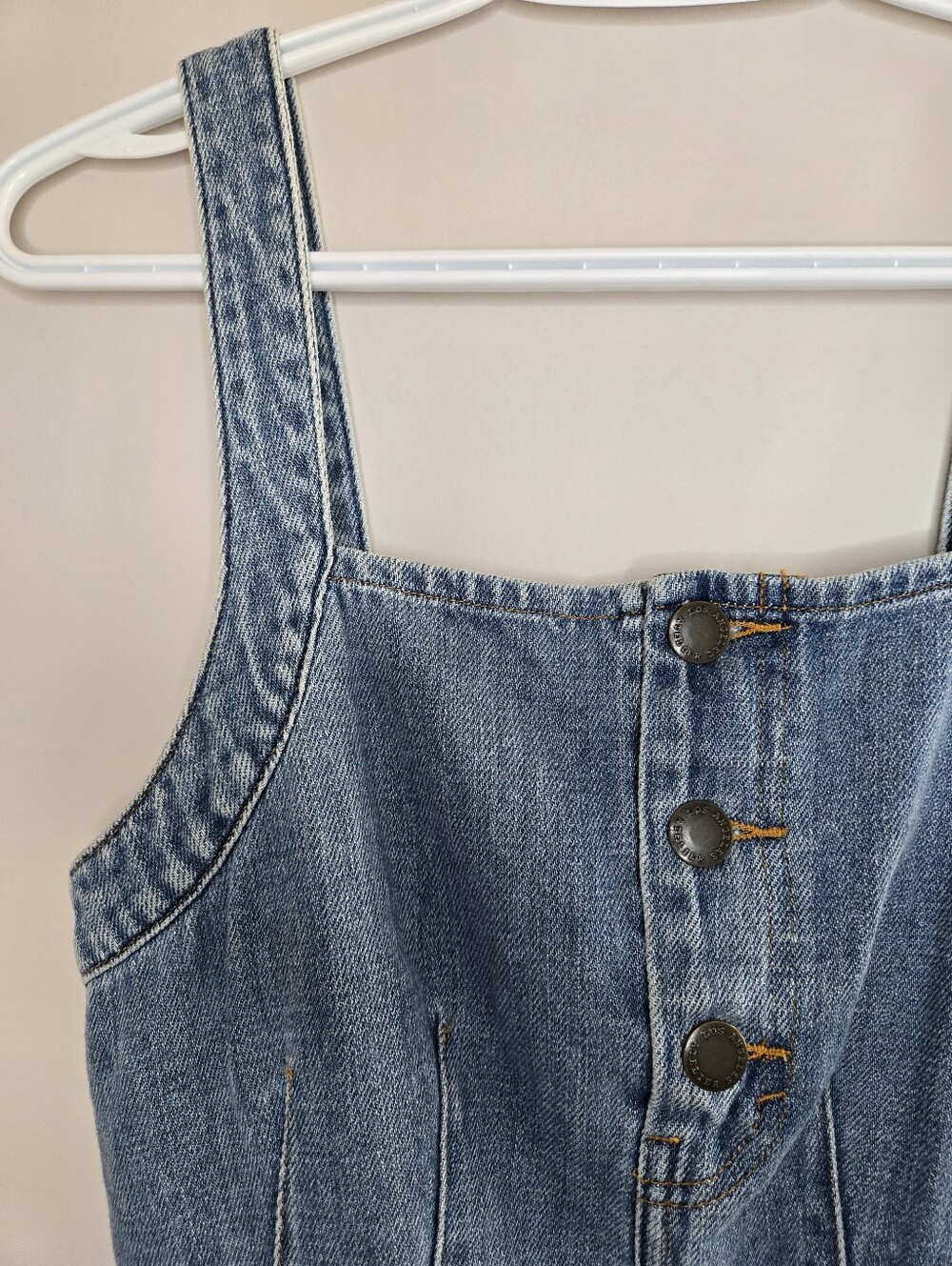 & Other Stories Blue Denim Pinafore Mini Dress With Pockets, Distressed Hem -New - Picture 3 of 6